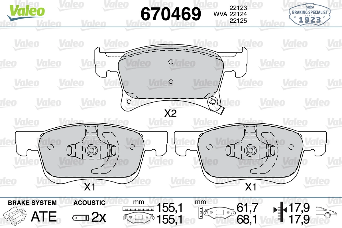valeo 670469 Комплект гальмівних накладок, дискове гальмо